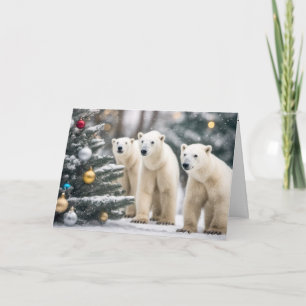 Polar Bears With Christmas Tree Holiday Card