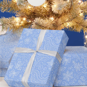 Polar Blue Doodle Christmas Sleigh Pattern Wrapping Paper