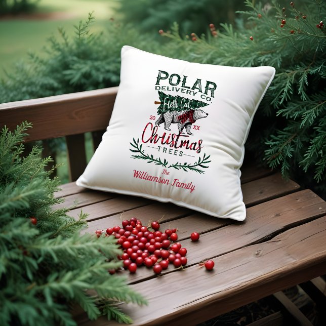 Polar Delivery Co Fresh Cut Christmas Trees Plaid Throw Pillow (Polar Delivery Co Fresh Cut Christmas Trees Plaid Throw Pillow)