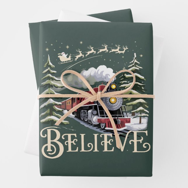 Polar Express Christmas Gift Believe Xmas Winter Wrapping Paper Sheet (In situ)