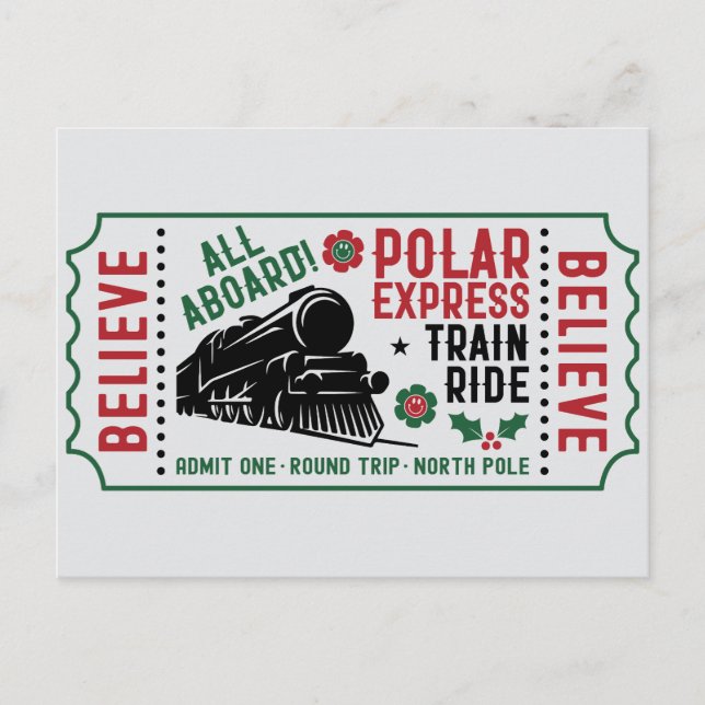 Polar Express Ticket  Holiday Postcard (Front)