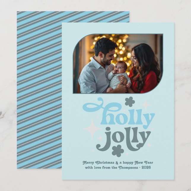 Polar Glow Modern Blue Christmas Photo Holiday Card (Front/Back)