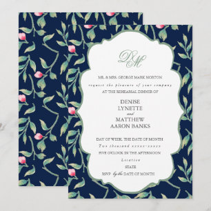 Polar Night Blue and Basil Green Rehearsal Dinner Invitation