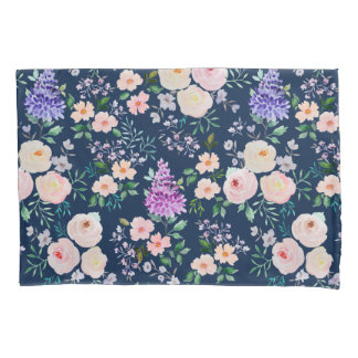 Polar Night Blue Watercolor Floral Pillowcase