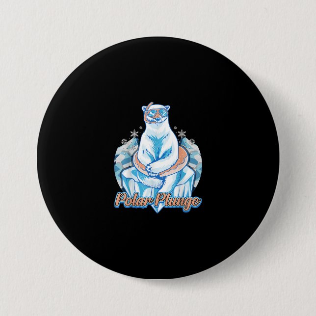 Polar Plunge Ice Jump Funny Polar Bear Winter Swim 3 Inch Round Button (Front)