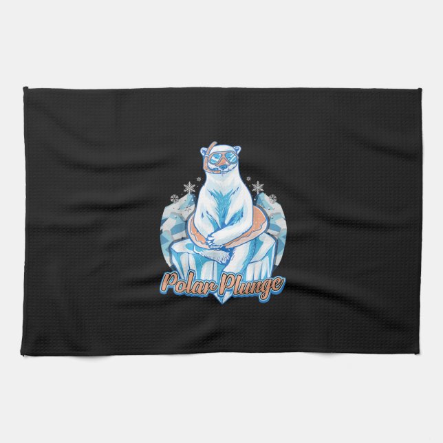Polar Plunge Ice Jump Funny Polar Bear Winter Swim Kitchen Towel (Horizontal)