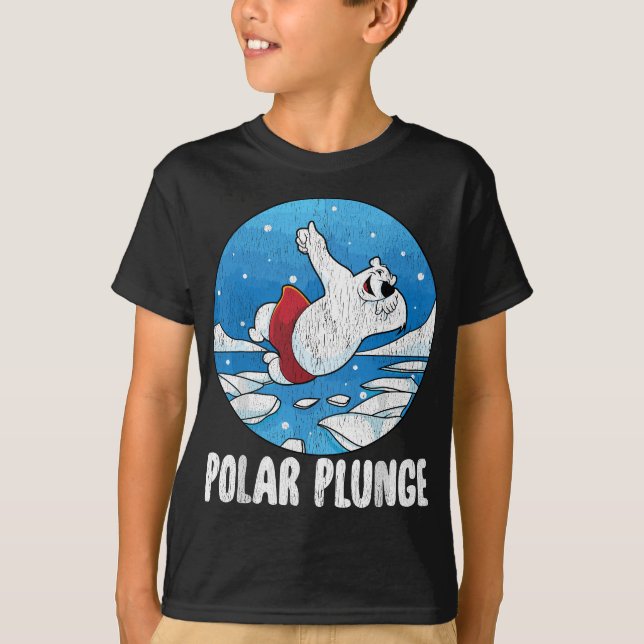 Polar Plunge Ice Jump Funny Polar Bear Winter Swim T-Shirt (Front)