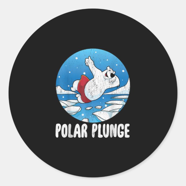 Polar Plunge Ice Jump Polar Bear Winter Swim Classic Round Sticker (Front)