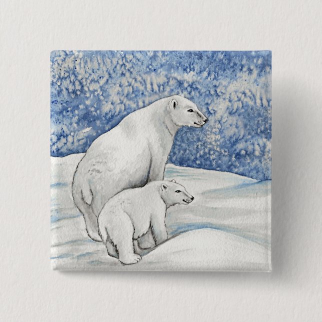 Polar Snow Bears 2 Inch Square Button (Front)