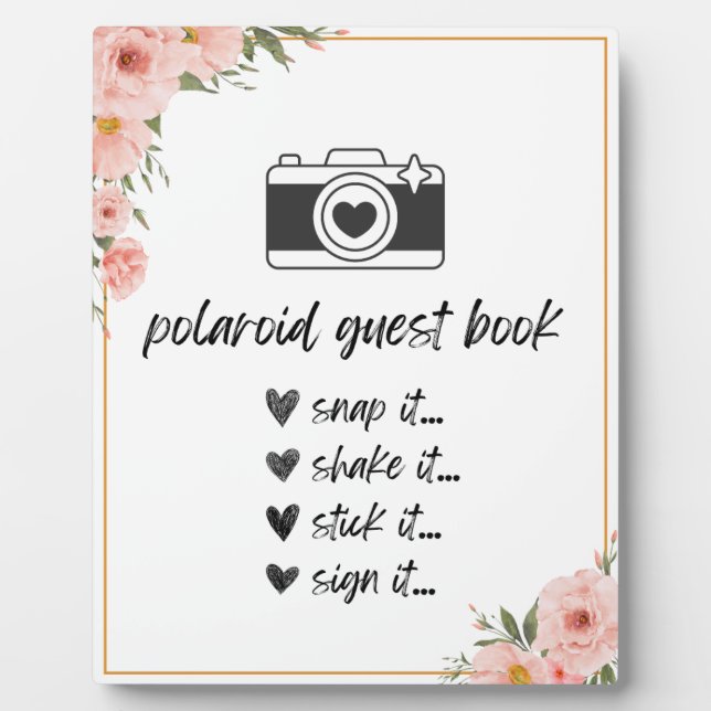 Polaroïde Floral Guest Book Table Signale Plaque (Devant)