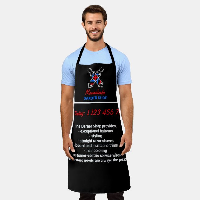 Pole Logo Black Red Navy Barber Apron (Worn)