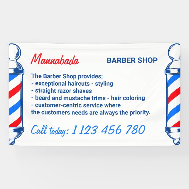 Pole Supply Service Black Red Navy Barber Shop Banner (Horizontal)