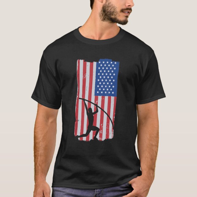 Pole Vault Athlete USA Flag  Vaulter  Pole Jumping T-Shirt (Front)