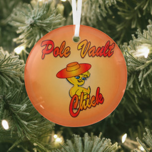 Pole Vault Chick #5 Glass Ornament