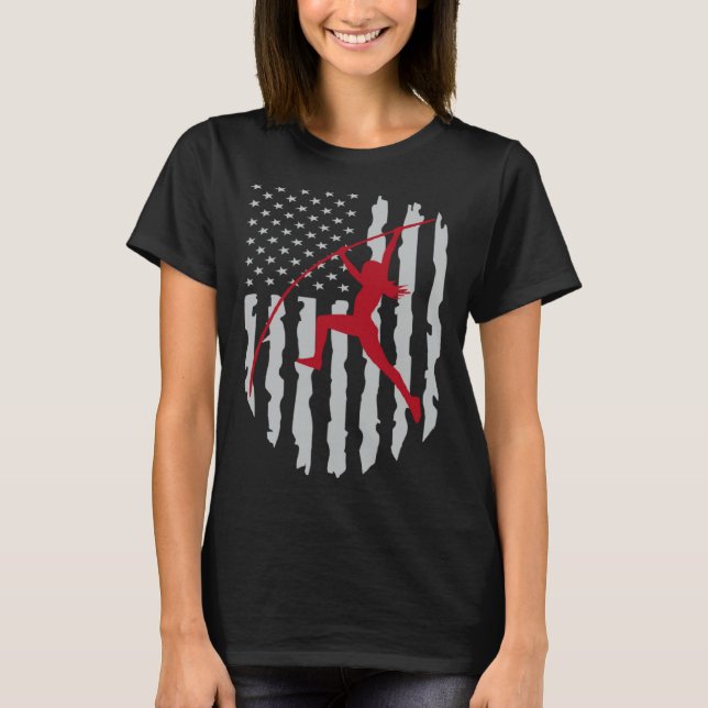 Pole Vault Girl American Flag  USA Patriotic Pole  T-Shirt (Front)