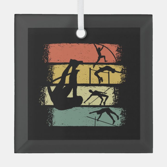 Pole Vault Retro Vintage Glass Ornament (Front)