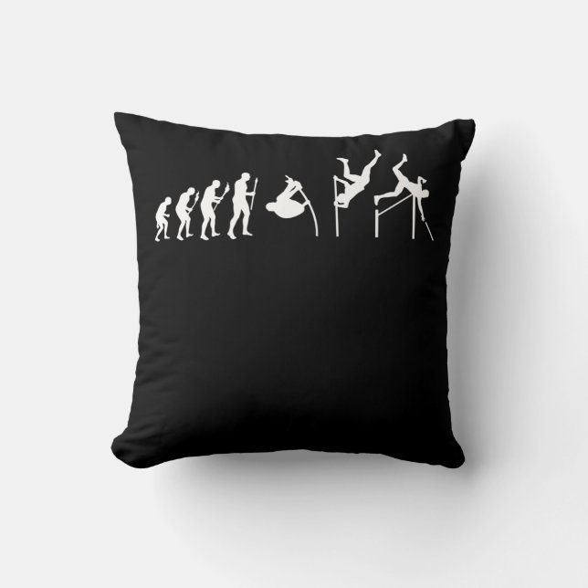 Pole Vaulting Evolution Funny Pole Vaulter Throw Pillow (Front)