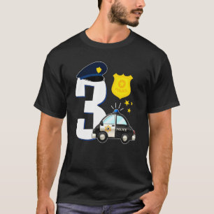 Police 3 Years Old Cute Police Car 3rd Birthday T-Shirt