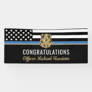 Police Academy Graduation Blue Line Badge Banner
