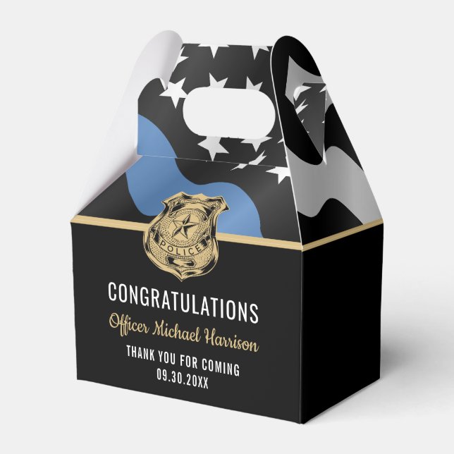 Police Academy Graduation Blue Line Flag Favor Box (Front Side)