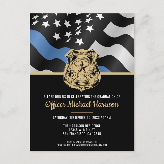 Police Academy Graduation Party Law Enforcement Invitation Postcard (Front)