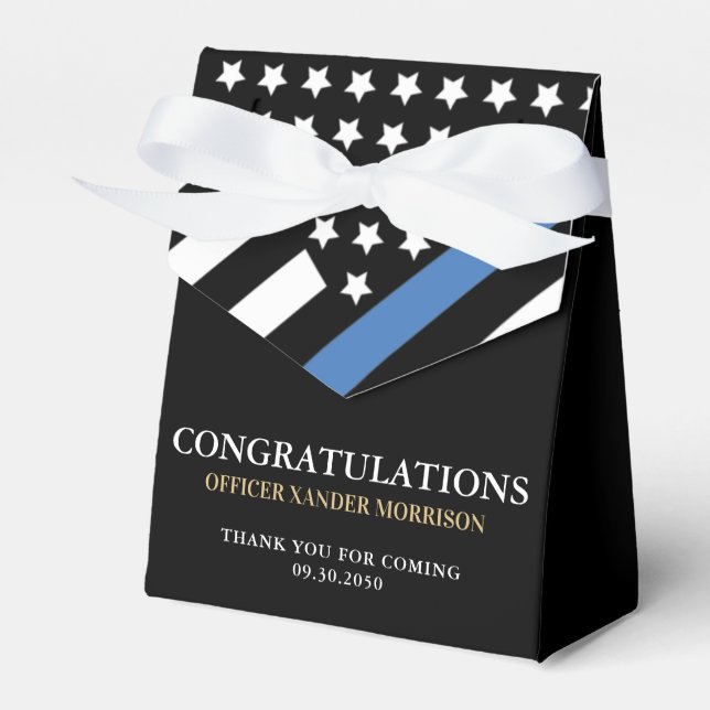 Police Academy Graduation Party Thin Blue Line Favor Box (Front Side)