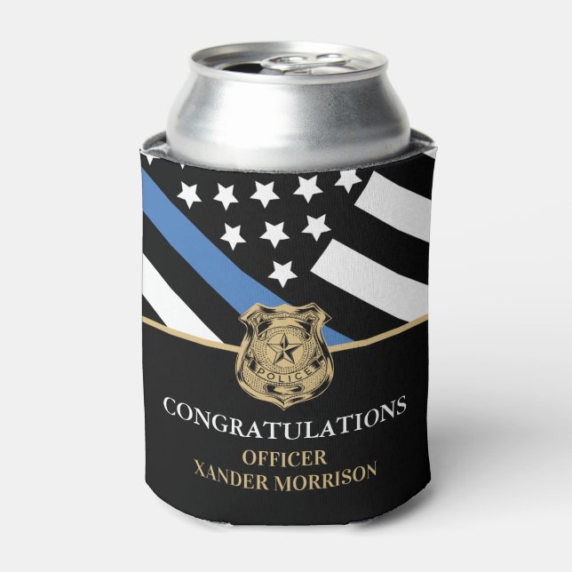 Police Academy Graduation Thin Blue Line Can Cooler (Can Front)