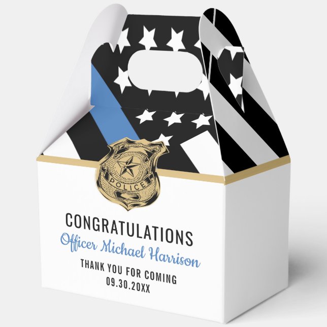 Police Academy Graduation Thin Blue Line Flag Favor Box (Back)