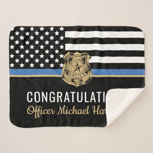 Police Academy Graduation Thin Blue Line Flag Sherpa Blanket (Front (Horizontal))