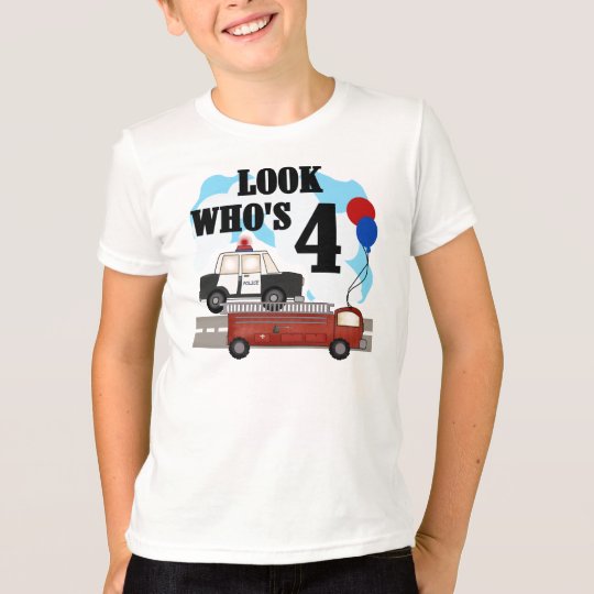 Police and Fire 4th Birthday T-Shirt
