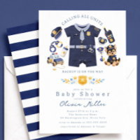 Police Baby Shower Invitation Blue Stripe