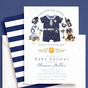 Police Baby Shower Invitation Blue Stripe