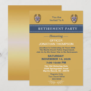 Police Badge  Blue Line Gold Retirement Invitation