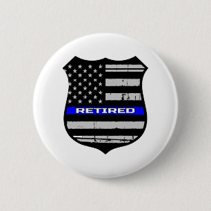 Police Badge Blue Line Retired 2 Inch Round Button