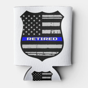 Police Badge Blue Line Retired Can Cooler