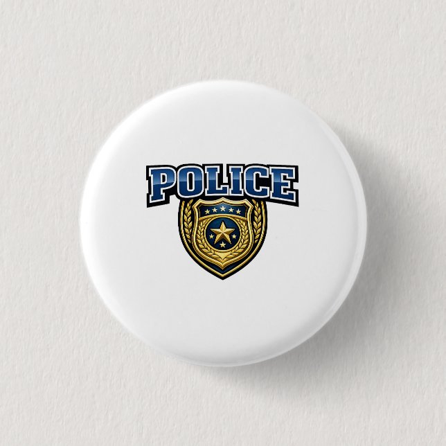 Police Badge Bold Text Design 1 Inch Round Button (Front)
