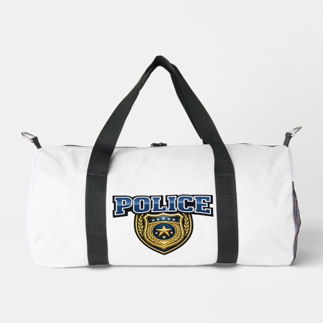 Police Badge Bold Text Design Duffle Bag (Front)