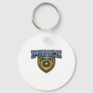 Police Badge Bold Text Design Keychain