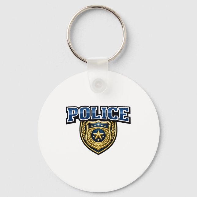 Police Badge Bold Text Design Keychain (Front)
