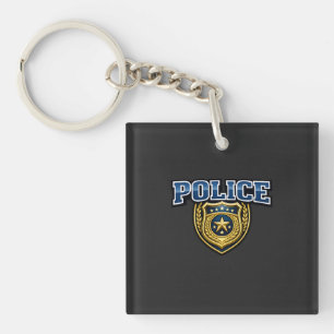 Police Badge Bold Text Design Keychain