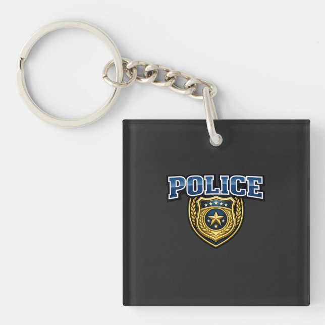 Police Badge Bold Text Design Keychain (Front)