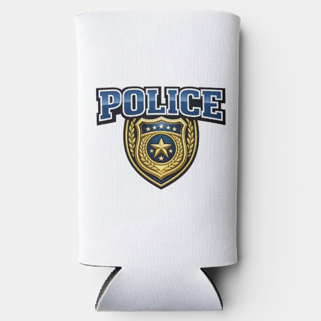 Police Badge Bold Text Design Seltzer Can Cooler (Front)