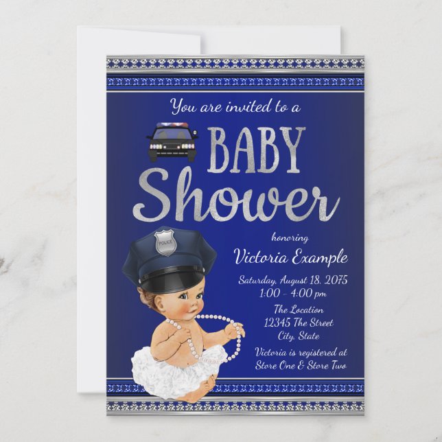 Police Bébé Douche Invitations Fille Police (Devant)