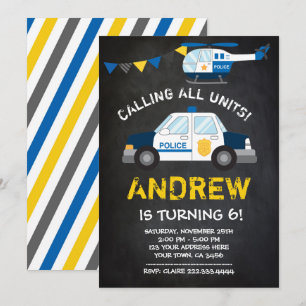 Police Birthday Invitation, Chalkboard background Invitation