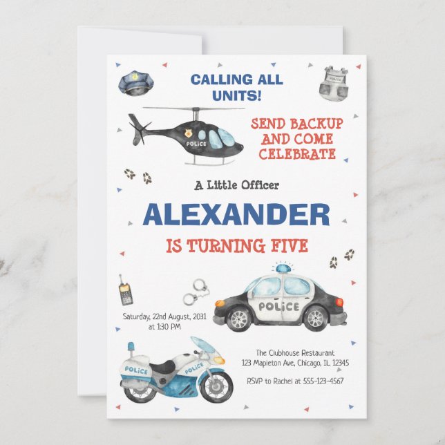 Police Birthday Invitation Police Officer Party (Front)