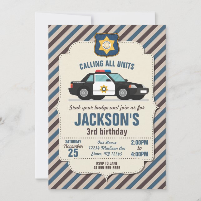 Police Birthday Invitation / Retro Police Car (Front)