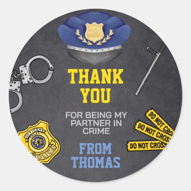 Police Birthday Party Favour Classic Round Sticker (Front)