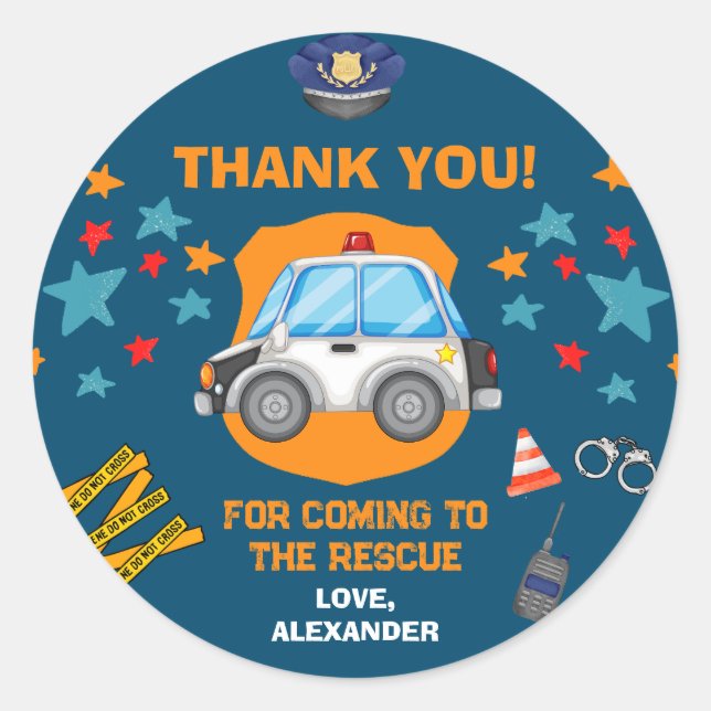 Police Birthday Party Favour Classic Round Sticker (Front)