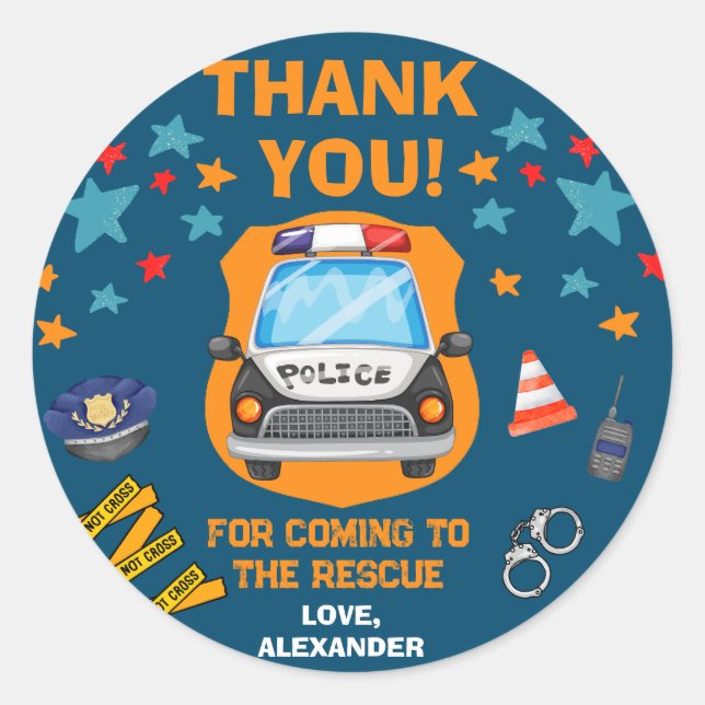 Police Birthday Party Favour Classic Round Sticker (Front)