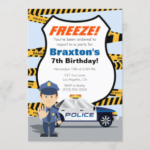 Police Birthday Party Invitation - FREEZE!